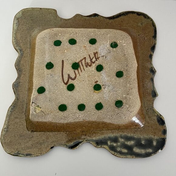 Handcrafted Ceramic Decorative Square Plate With Wavy Edges & Abstract Glaze Des - Picture 3 of 3